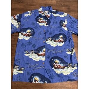 Bluewater Wear Button Shirt Large Santa Clause Fishing Tuna Fish Mele Kalikimaka